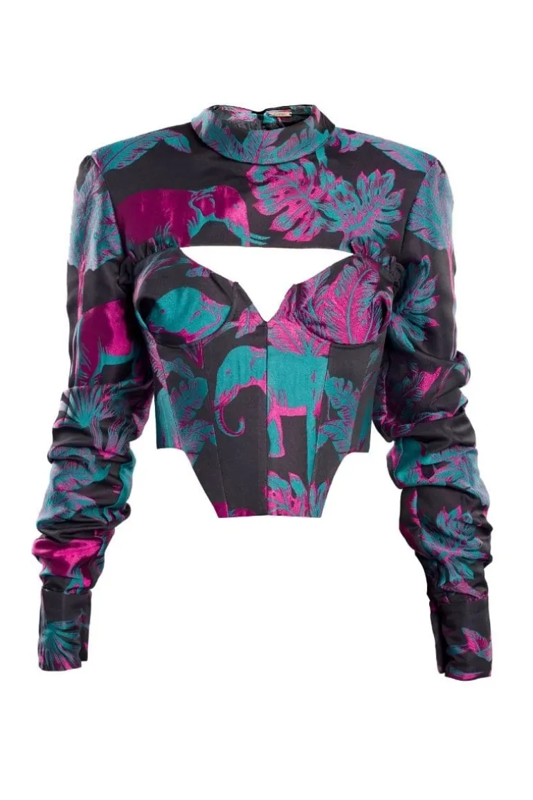 Tops<CULT MIA ASYMMETRIC ZOO CORSET TOP Pink/Green