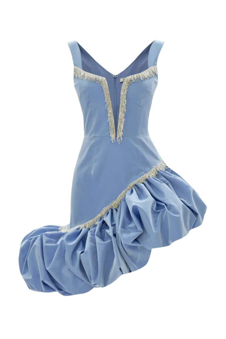 Dresses | Mini Dresses<CULT MIA ASYMMETRICAL EMBROIDERED TAFFETA MINI DRESS IN Blue
