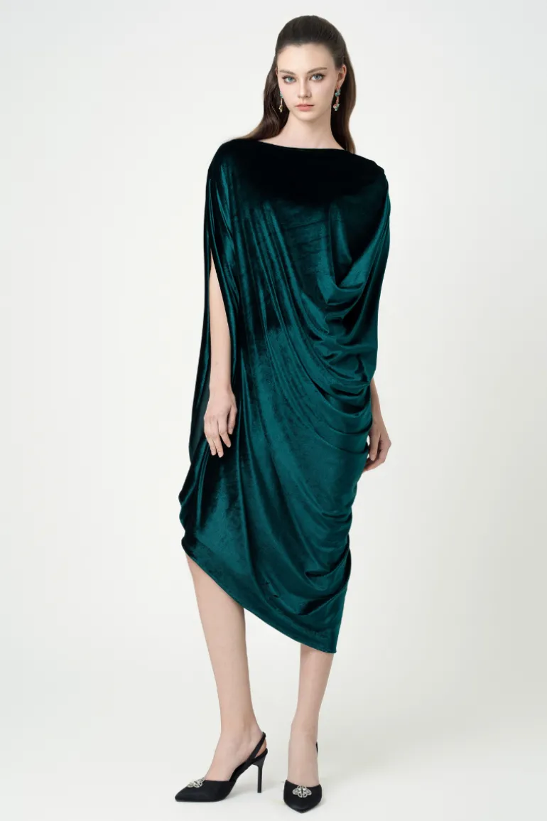 Dresses | Midi Dresses<CULT MIA ASYMMETRICAL SIDE-DRAPED MIDI DRESS Dark Green