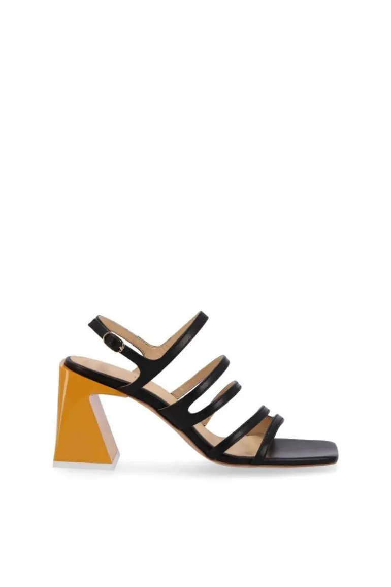 Heels<CULT MIA AUBREY BLACK LEATHER SANDALS