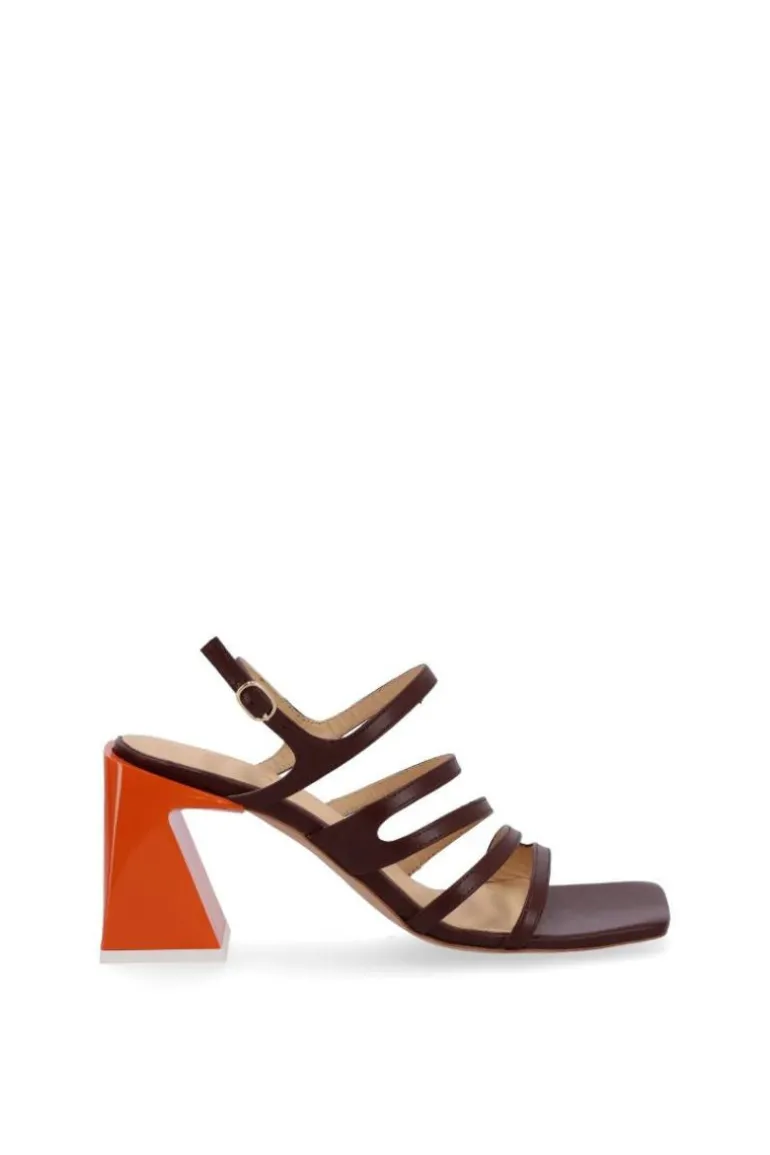 Heels<CULT MIA AUBREY BROWN LEATHER SANDALS