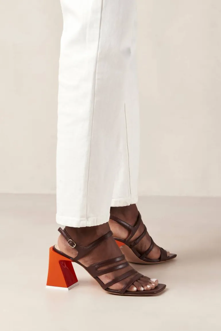 Heels<CULT MIA AUBREY BROWN LEATHER SANDALS