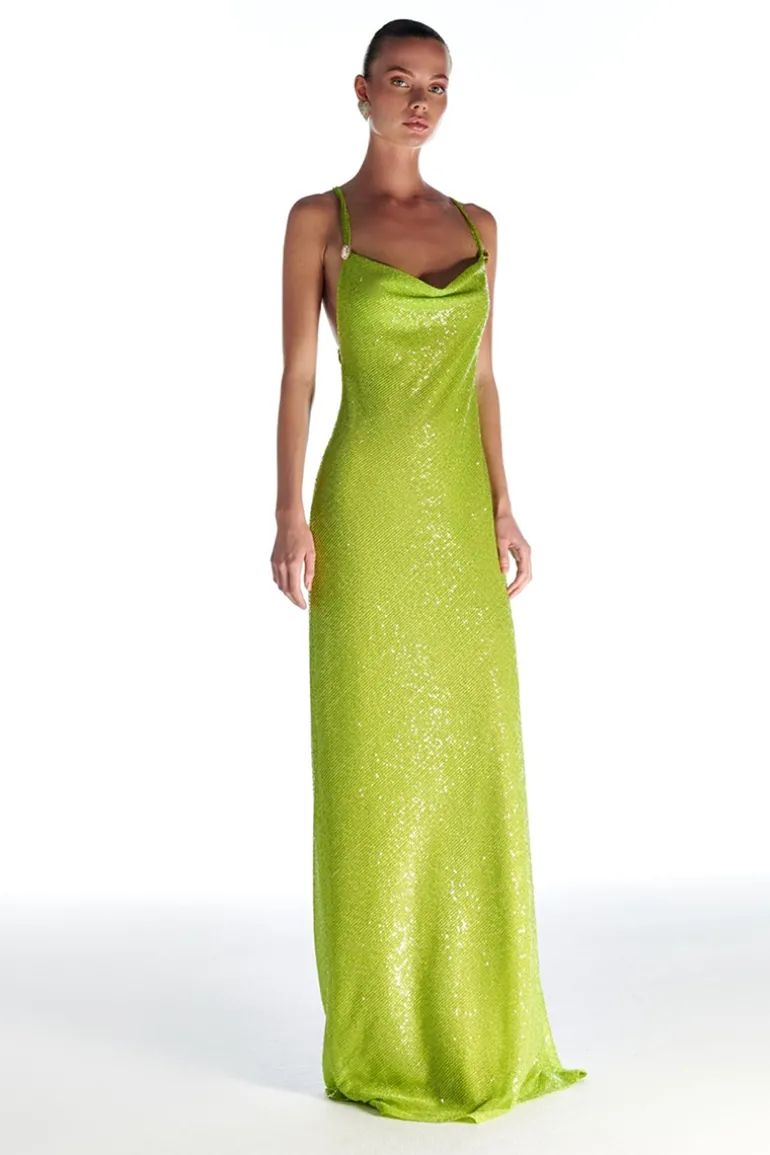 Dresses<CULT MIA AURE GOLD TRIM GLAM MAXI DRESS Yellow