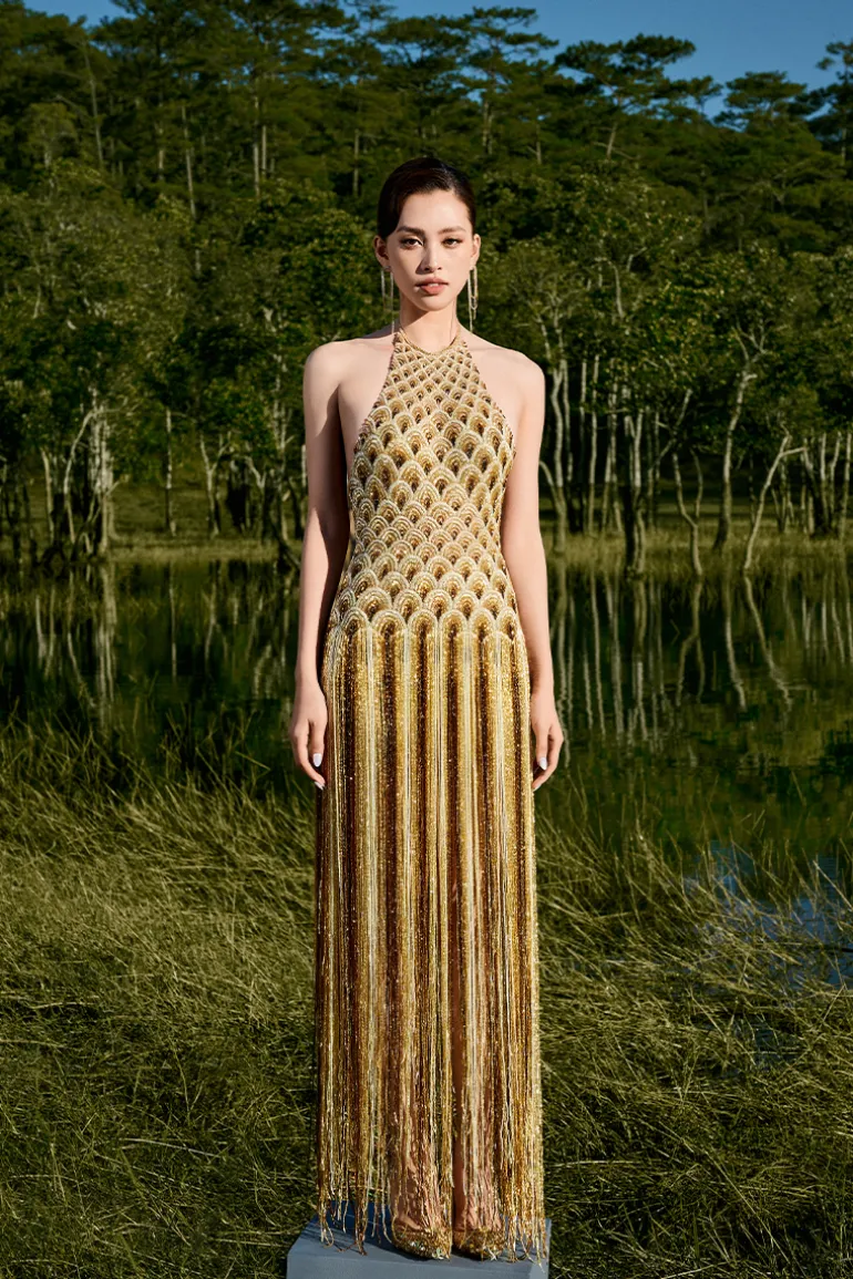 Dresses<CULT MIA AURORA OVERALL BEADED MAXI DRESS Gold