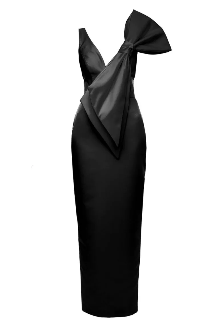 Dresses<CULT MIA AVA BLACK AND SIDE BOW MAXI DRESS Jet Black