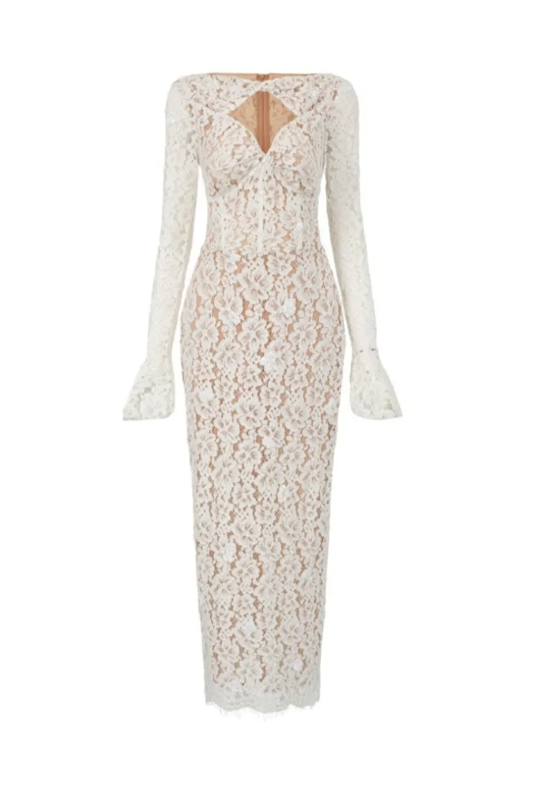 Dresses | Midi Dresses<CULT MIA AVERY FLORAL LACE CUT OUT DRESS IN Beige