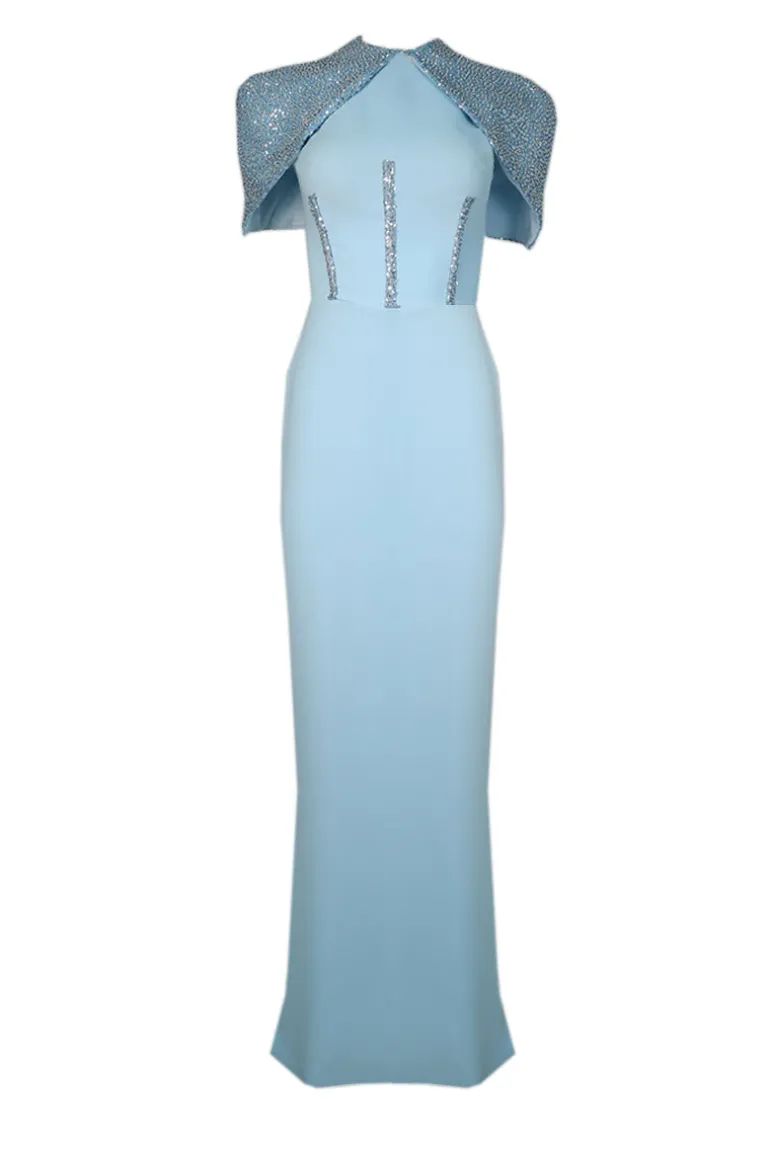 Dresses<CULT MIA CORSET DRESS WITH DETACHABLE EMBROIDERED CAPE Baby Blue