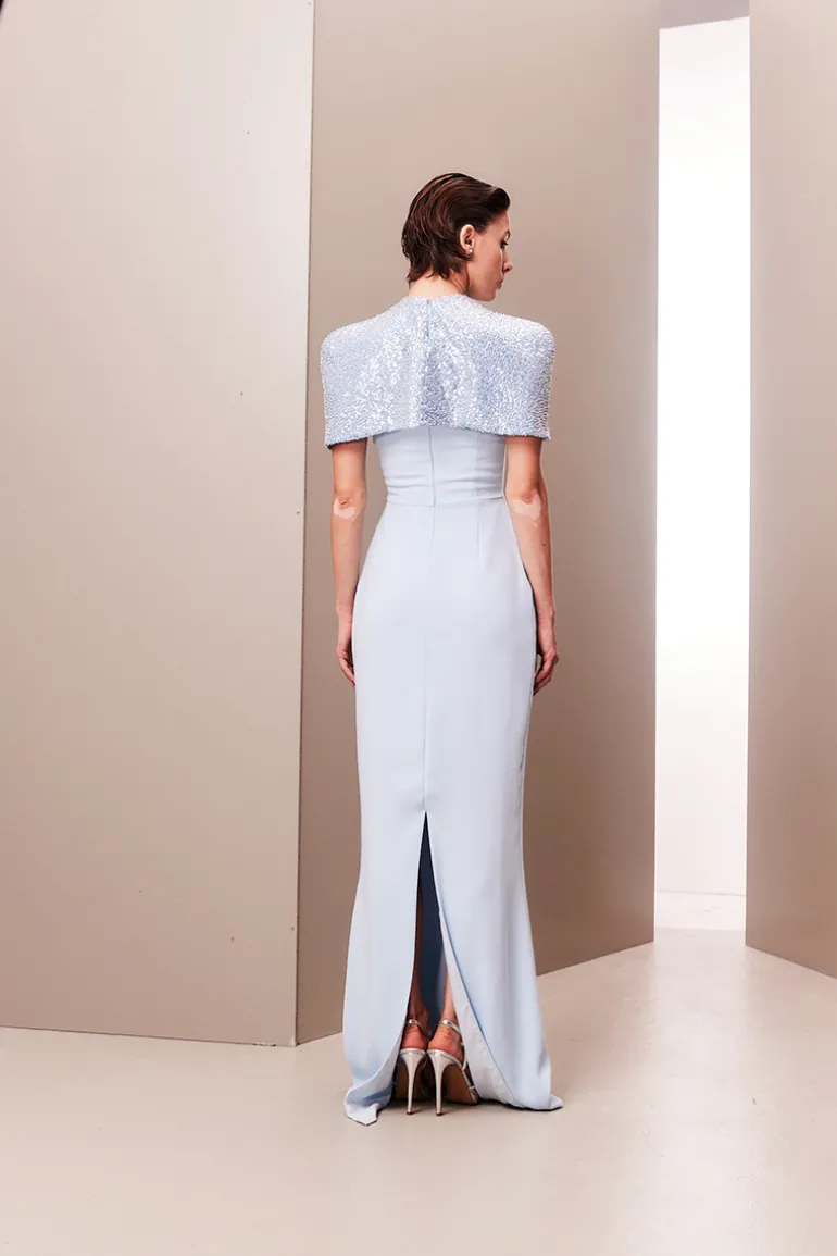 Dresses<CULT MIA CORSET DRESS WITH DETACHABLE EMBROIDERED CAPE Baby Blue