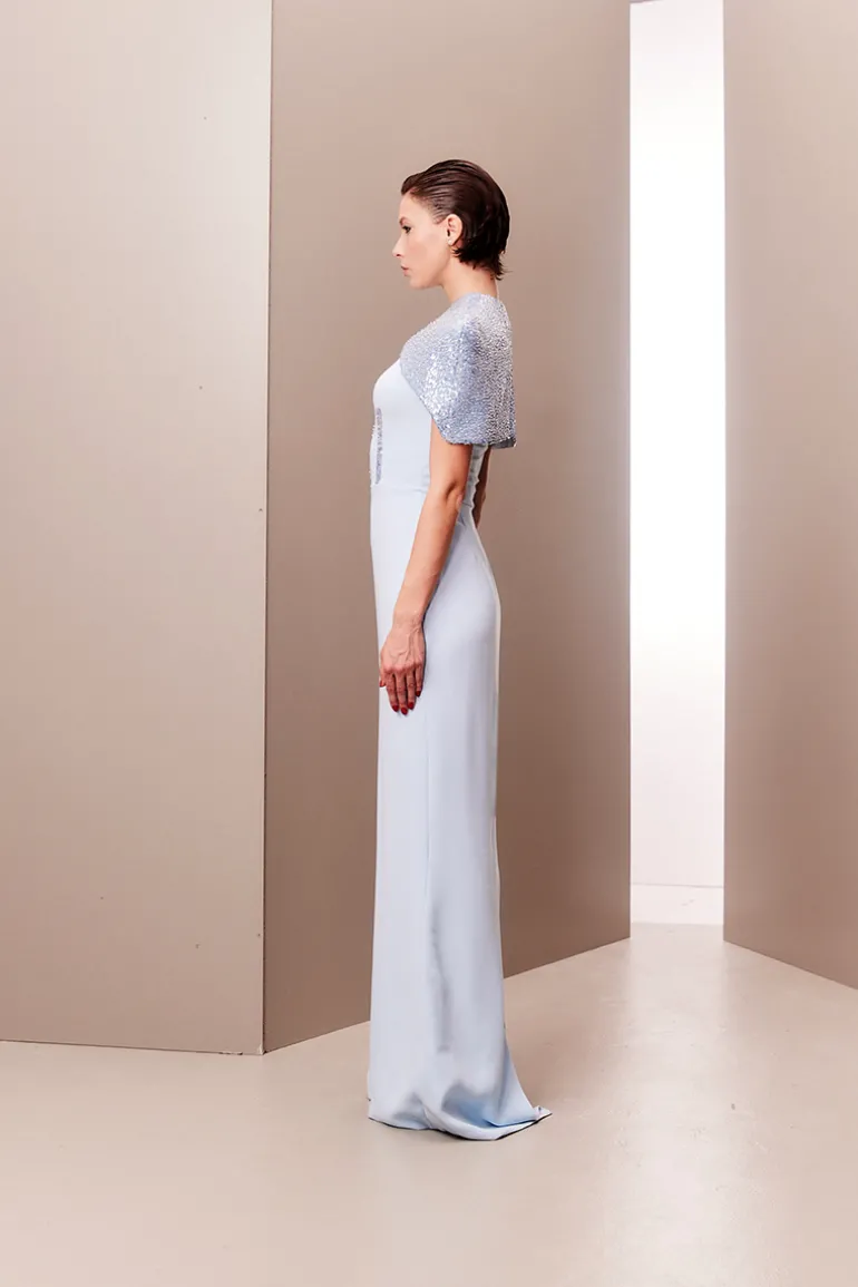 Dresses<CULT MIA CORSET DRESS WITH DETACHABLE EMBROIDERED CAPE Baby Blue