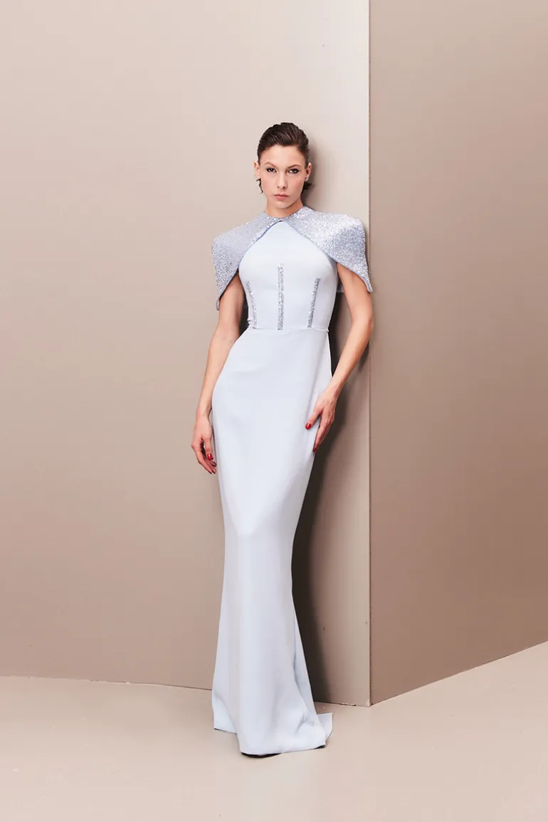 Dresses<CULT MIA CORSET DRESS WITH DETACHABLE EMBROIDERED CAPE Baby Blue