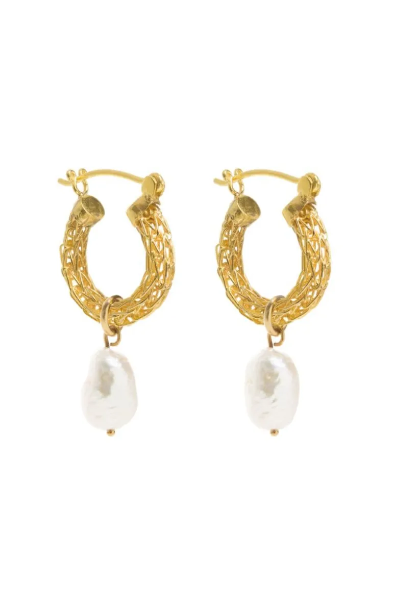 Earrings<CULT MIA BAROQUE PEARL WEAVE MINI HOOPS Gold