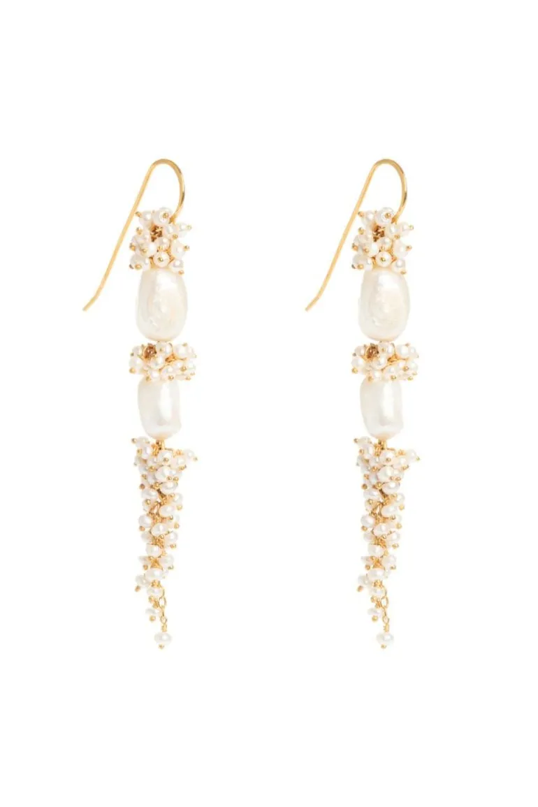 Earrings<CULT MIA BAROQUE PEARL LONG DROP EARRINGS Gold & White