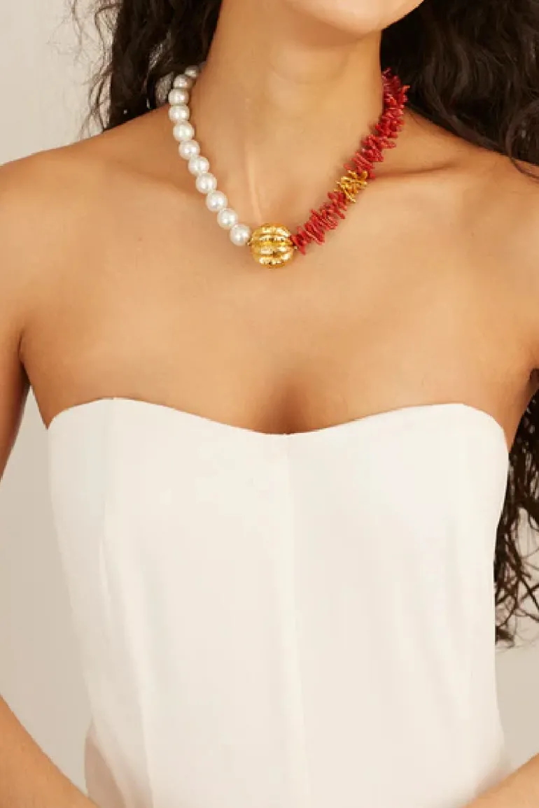 Necklaces<CULT MIA BASI NECKLACE Gold & Coral