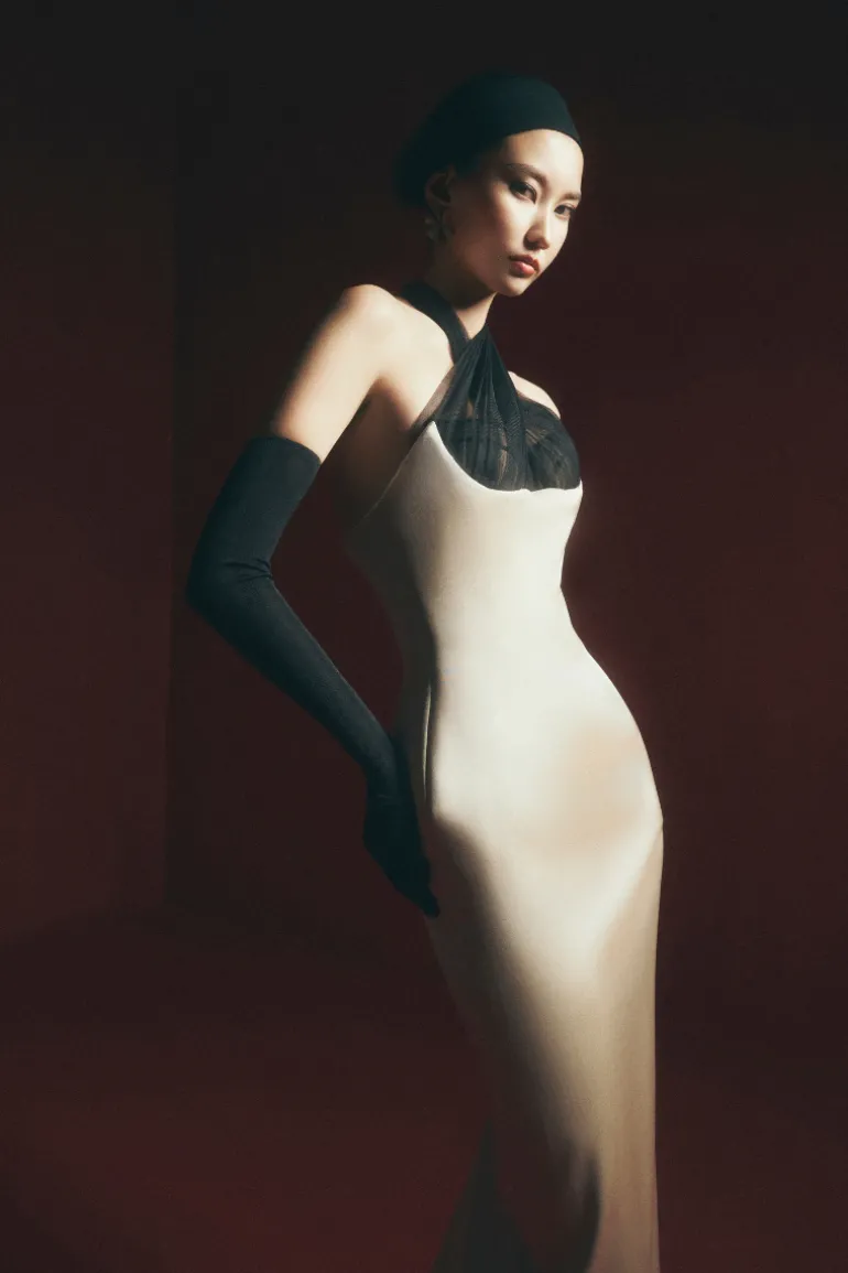 Dresses | Gowns<CULT MIA BAUTISTA SHEATH CRISS CROSS NECK SATIN FLOOR LENGTH DRESS Beige