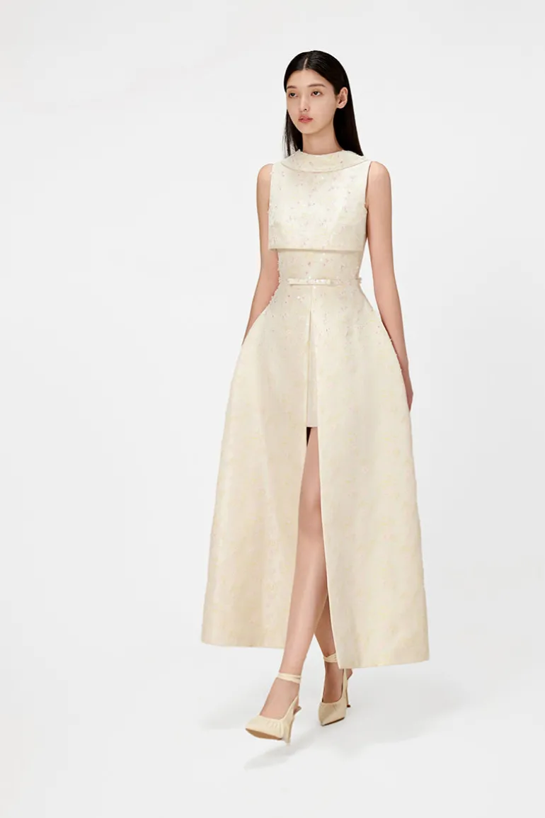 Dresses | Midi Dresses<CULT MIA BEADED BROCADE COWL NECK LONG White