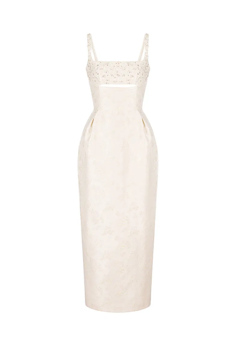 Dresses | Midi Dresses<CULT MIA BEADED BROCADE PENCIL DRESS White