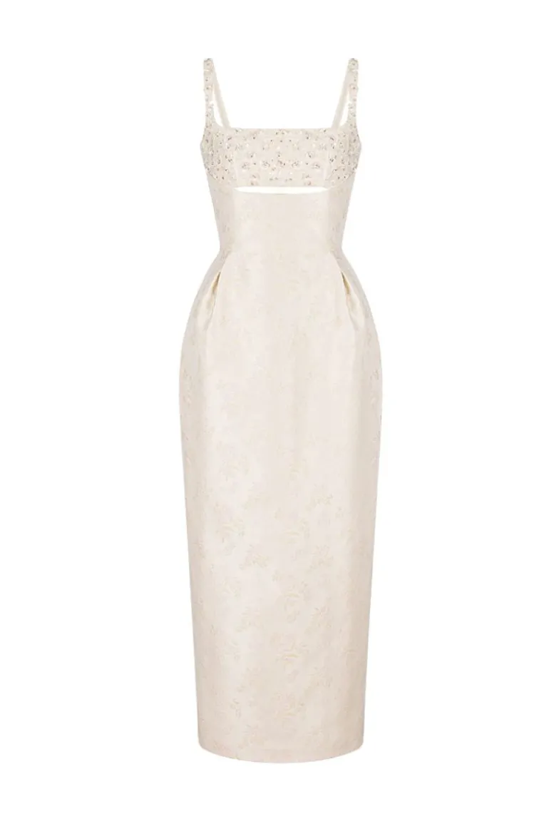Dresses | Midi Dresses<CULT MIA BEADED BROCADE PENCIL MIDI DRESS Beige