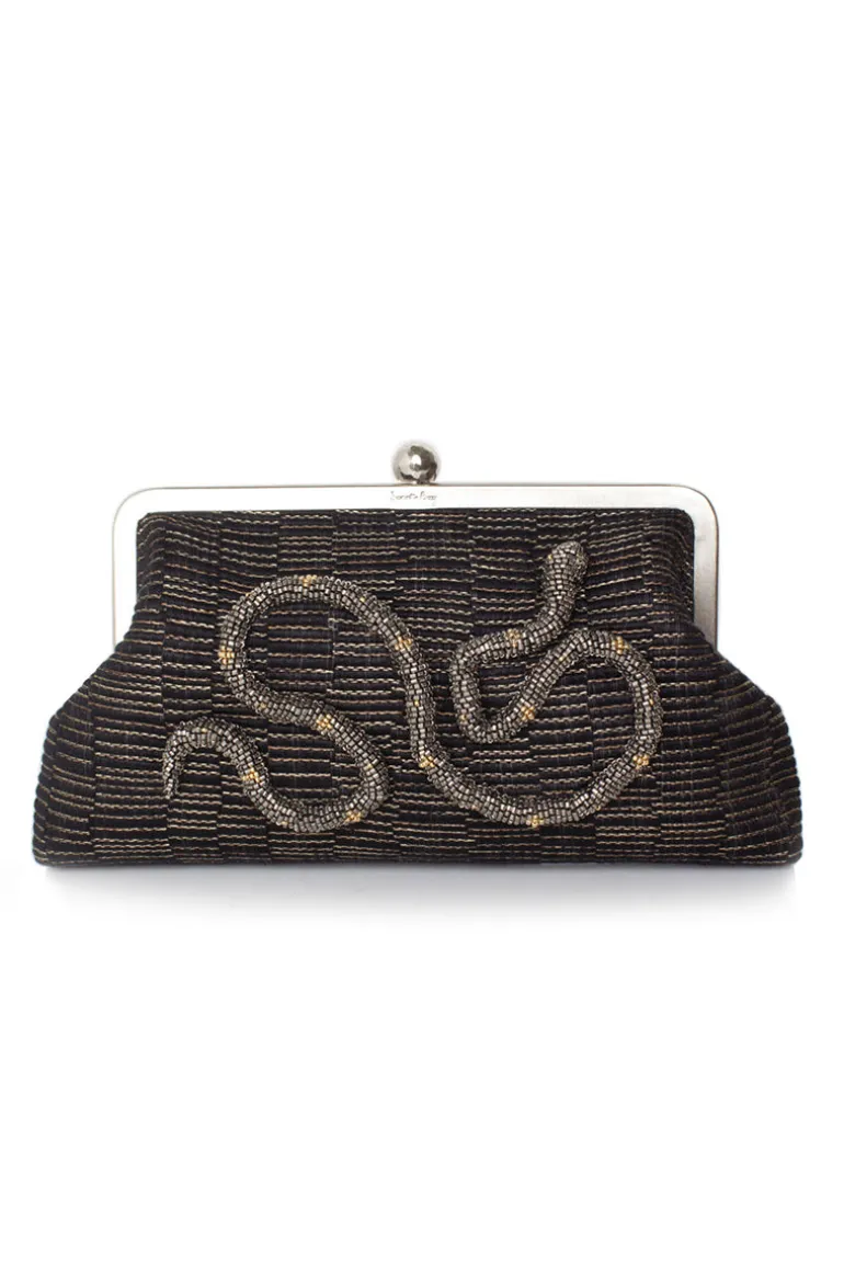 Clutch Bags<CULT MIA BEADED SERPENT ON WEAVE CLASSIC CLUTCH Black