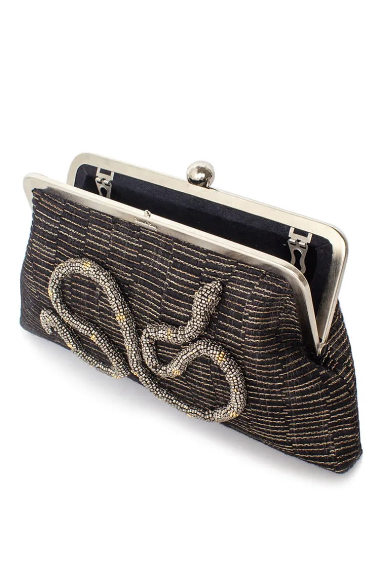 Clutch Bags<CULT MIA BEADED SERPENT ON WEAVE CLASSIC CLUTCH Black