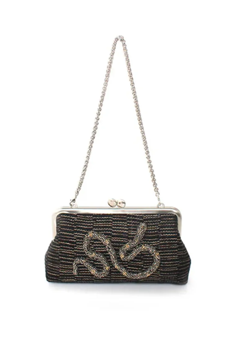 Clutch Bags<CULT MIA BEADED SERPENT ON WEAVE HOLD ME CLUTCH Black