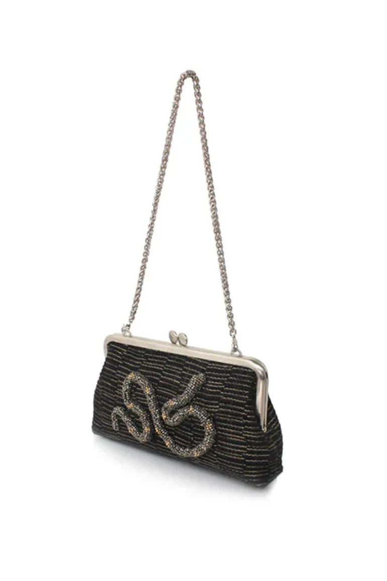Clutch Bags<CULT MIA BEADED SERPENT ON WEAVE HOLD ME CLUTCH Black