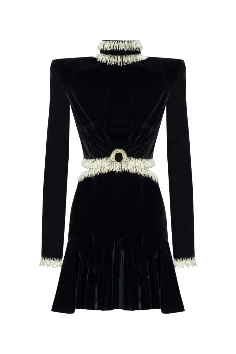 Dresses | Mini Dresses<CULT MIA BEAD-EMBELLISHED VELVET MINI DRESS IN Black