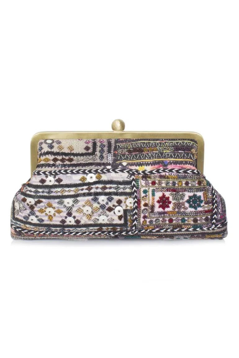 Clutch Bags<CULT MIA BEDOUIN CLASSIC HAND PRINTED EMBROIDERED CLUTCH Metallics