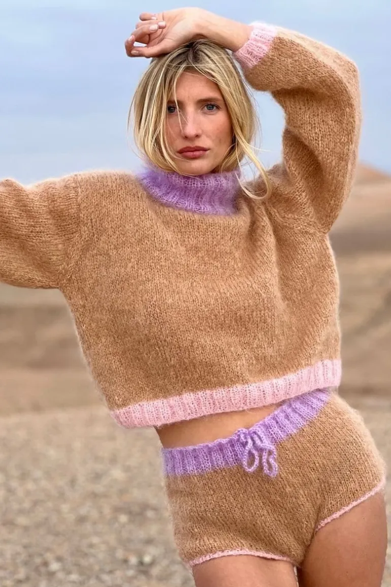 Knitwear<CULT MIA COLORBLOCK MOCK NECK MOHAIR SWEATER Beige