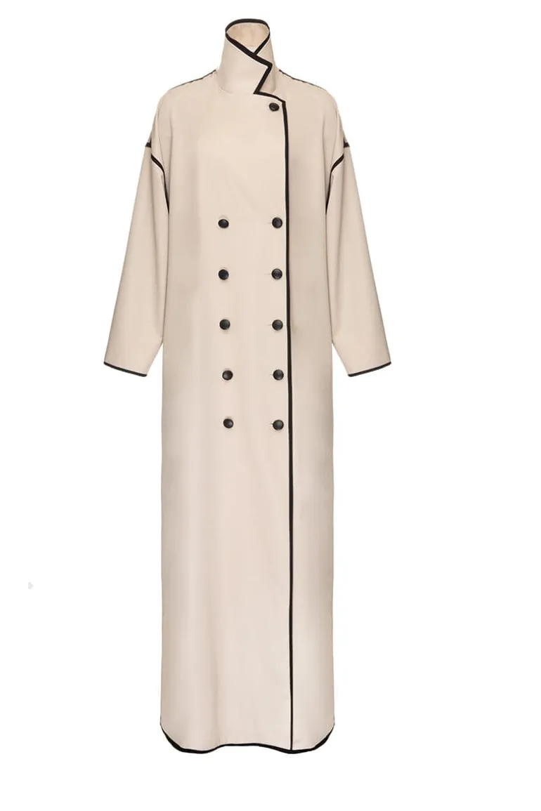 Coats<CULT MIA BEIGE RIBBON COAT WITH LEATHER BUTTONS Black & Neutral