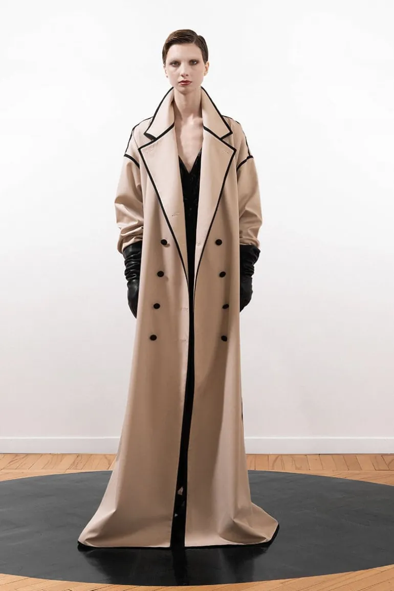 Coats<CULT MIA BEIGE RIBBON COAT WITH LEATHER BUTTONS Black & Neutral