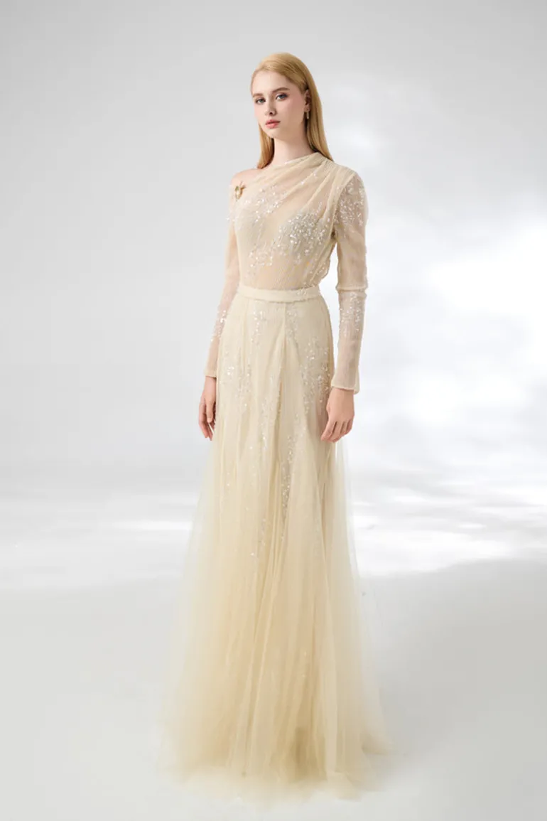 Outfit Sets<CULT MIA SOFTEN LAYERED FLOOR LENGTH TOP AND SKIRT SET Beige