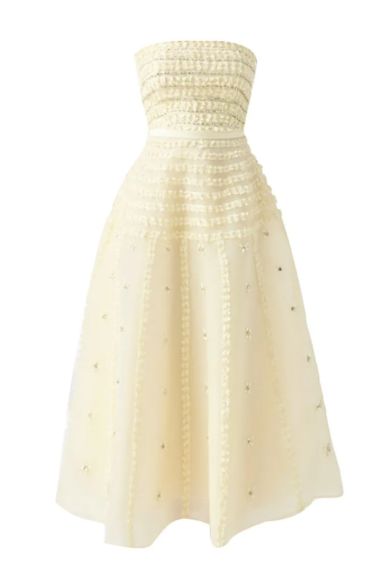 Dresses | Midi Dresses<CULT MIA STRAPLESS STONE ORGANZA MIDI DRESS Beige