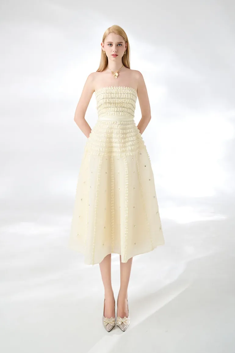 Dresses | Midi Dresses<CULT MIA STRAPLESS STONE ORGANZA MIDI DRESS Beige