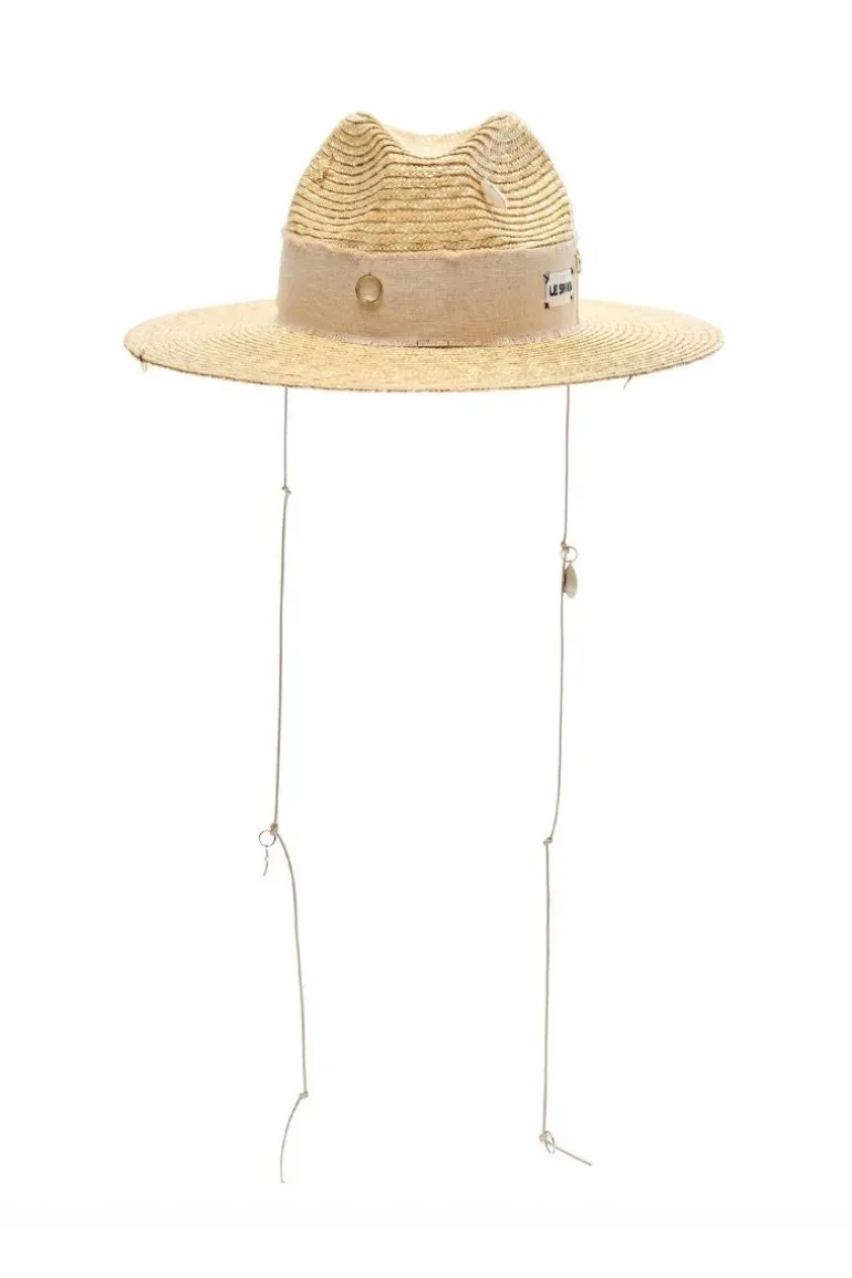Hats<CULT MIA STRAW FEDORA WITH SHELLS AND 24K GOLD-PLATED ACCESSORIES Beige