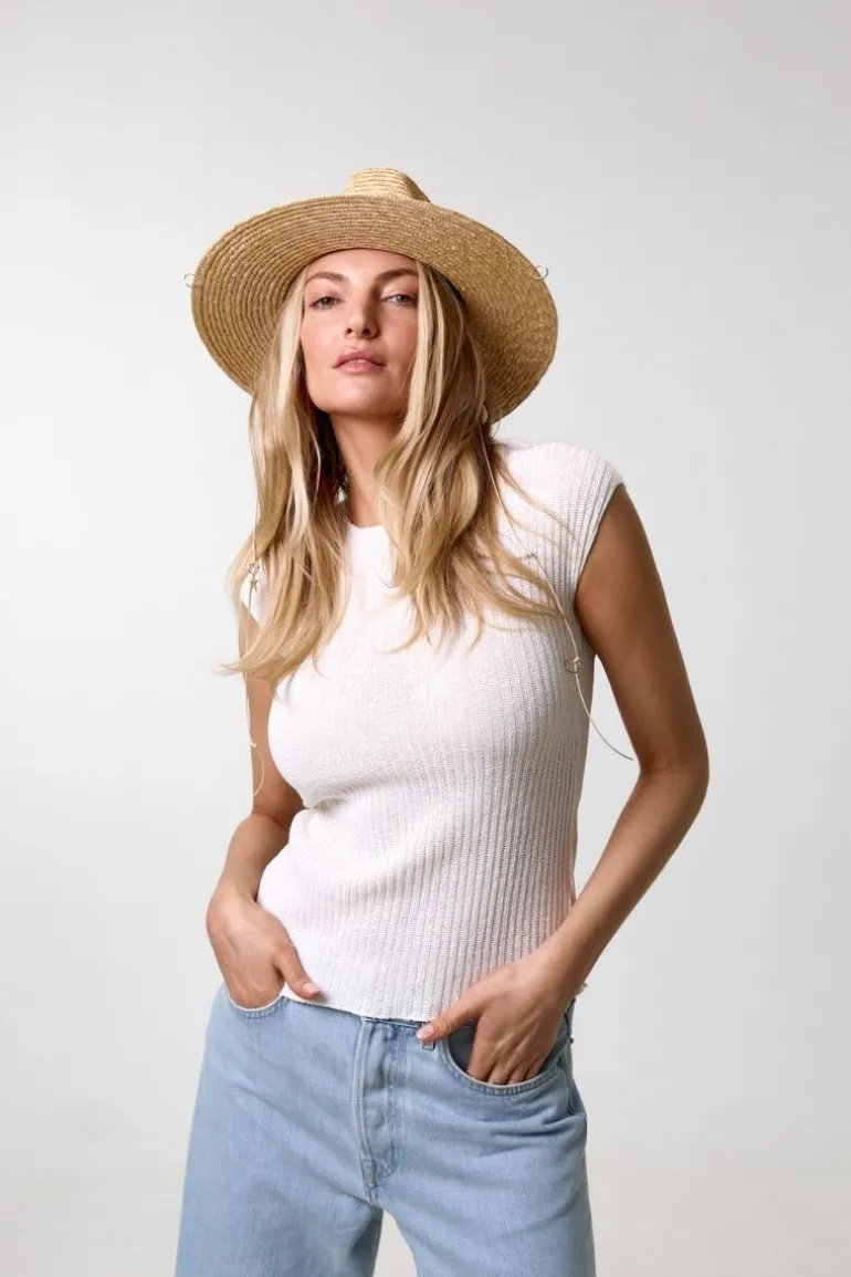 Hats<CULT MIA STRAW FEDORA WITH SHELLS AND 24K GOLD-PLATED ACCESSORIES Beige