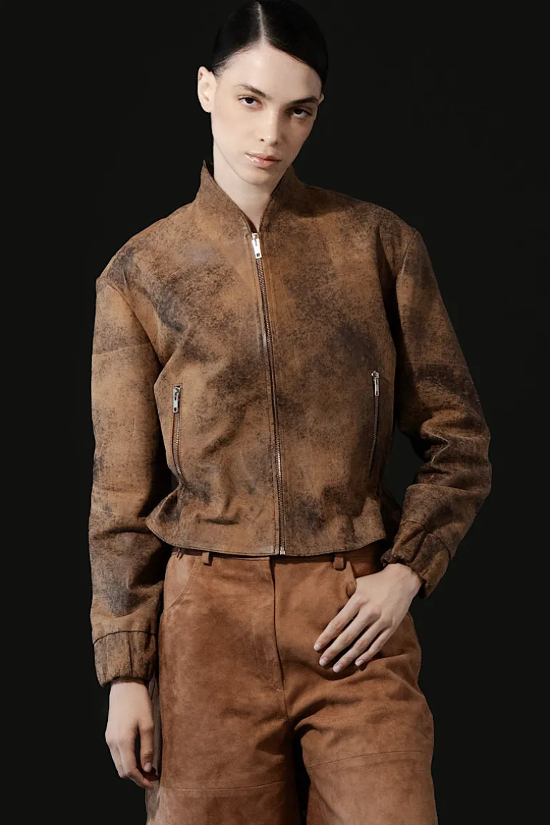 Jackets<CULT MIA BENNETT LEATHER JACKET IN Washed Brown