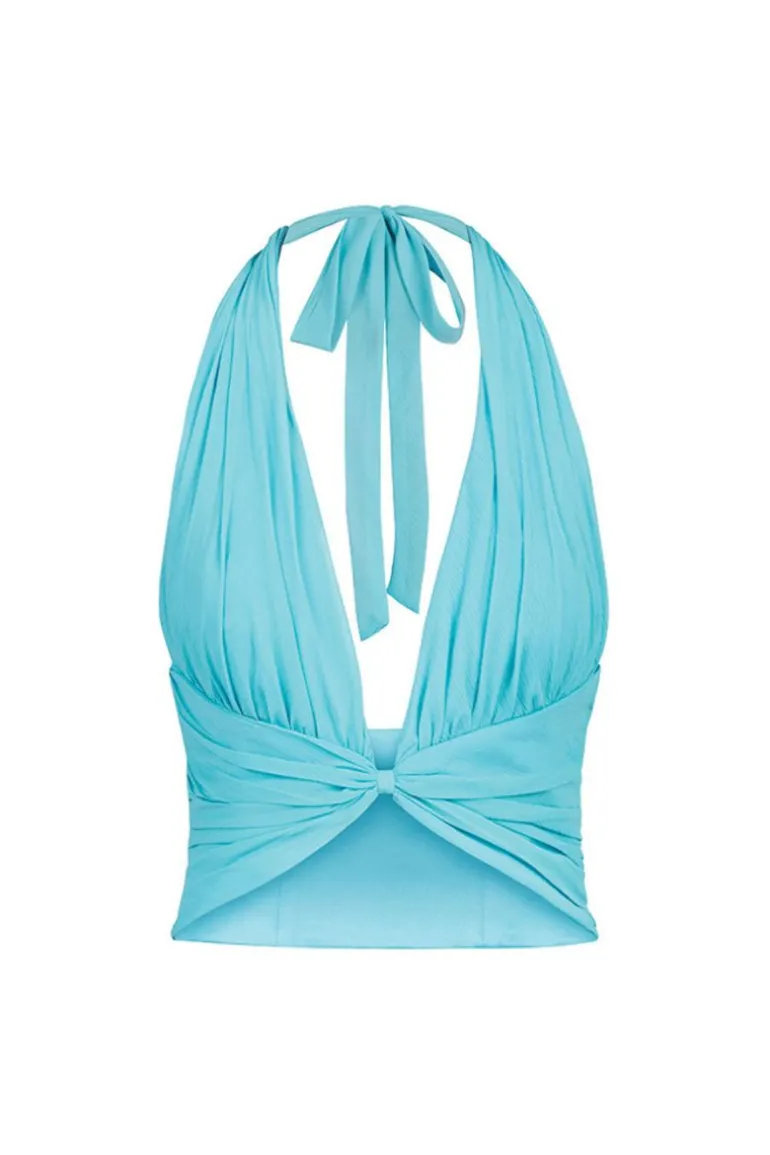 Tops<CULT MIA BETTA DRAPED HALTER MINI TOP IN Fullmoon Blue