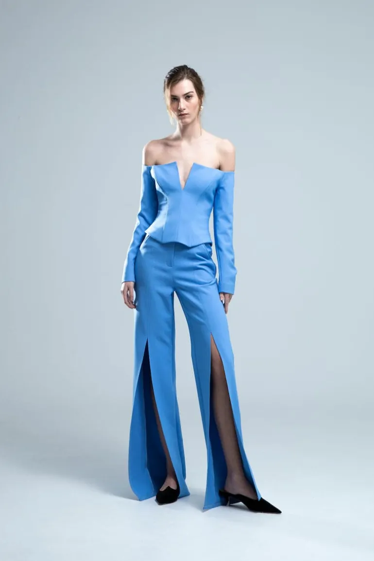 Pants<CULT MIA BIANCA HIGH-RISE FLARED PANTS WITH SLIT Blue