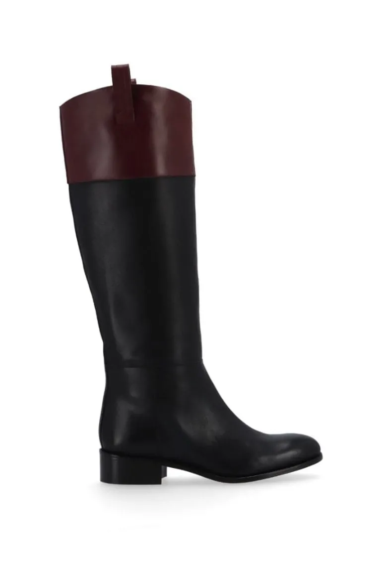 Boots<CULT MIA BILLIE BICOLOR BLACK BURGUNDY LEATHER BOOTS