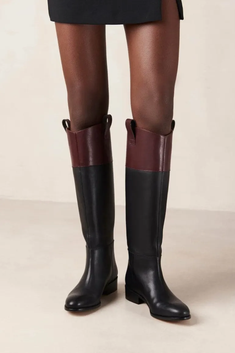 Boots<CULT MIA BILLIE BICOLOR BLACK BURGUNDY LEATHER BOOTS