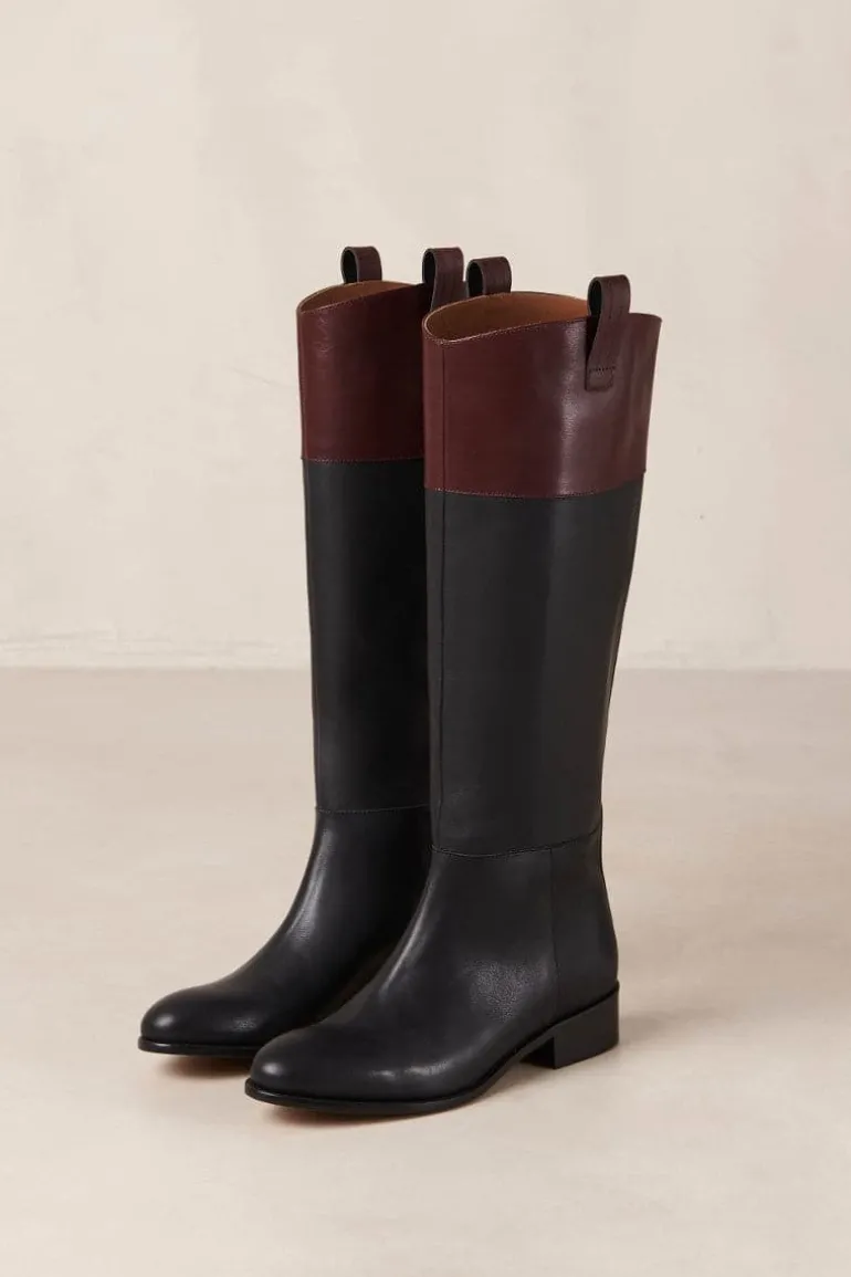 Boots<CULT MIA BILLIE BICOLOR BLACK BURGUNDY LEATHER BOOTS