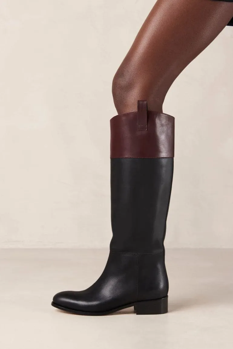 Boots<CULT MIA BILLIE BICOLOR BLACK BURGUNDY LEATHER BOOTS