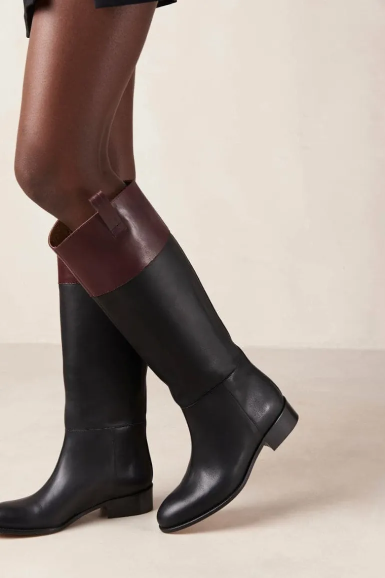 Boots<CULT MIA BILLIE BICOLOR BLACK BURGUNDY LEATHER BOOTS