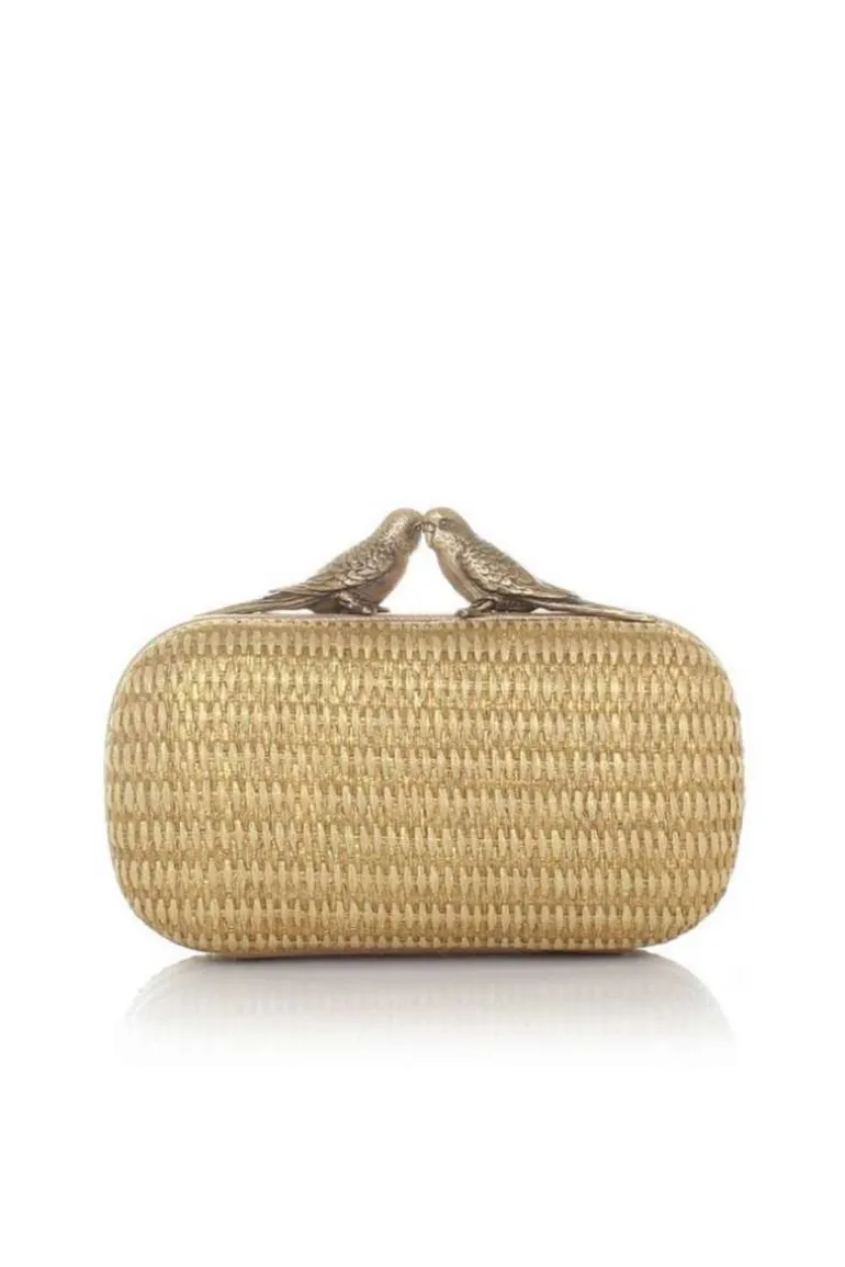 Clutch Bags<CULT MIA BIRDS GOLD STRAW BOX