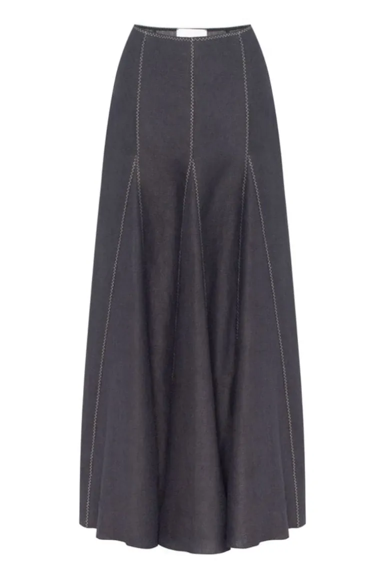 Skirts<CULT MIA BLACK A-LINE ZIG-ZAG MAXI SKIRT Black with yellow zig-zag lines