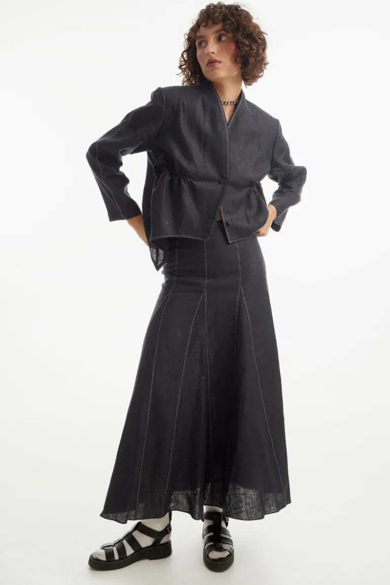 Skirts<CULT MIA BLACK A-LINE ZIG-ZAG MAXI SKIRT Black with yellow zig-zag lines