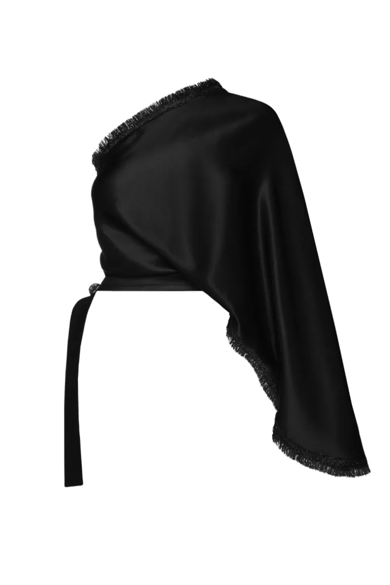 Tops<CULT MIA BLACK ASYMMETRICAL BLOUSE Black and Pink Pinstripe