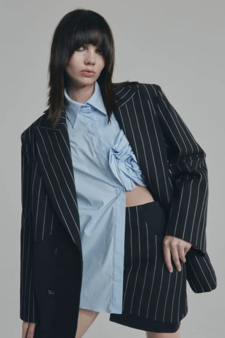 Skirts<CULT MIA ASYMMETRICAL PINSTRIPE MINI SKIRT Black