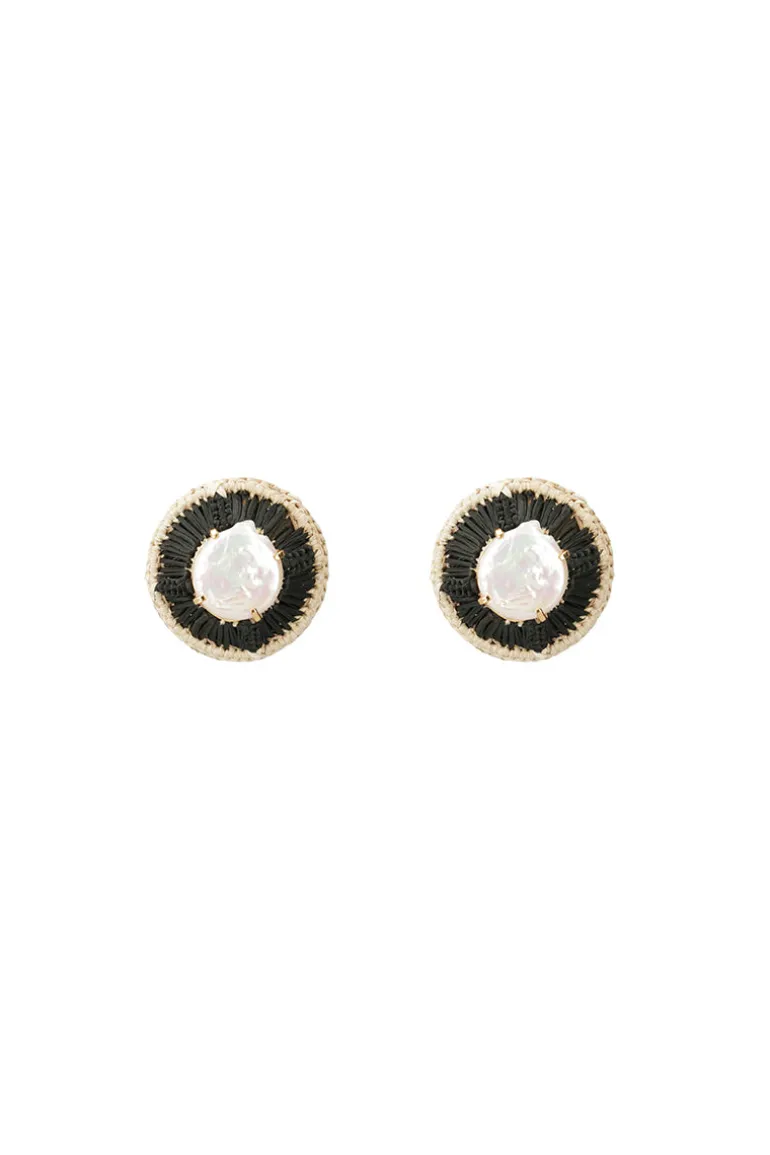 Earrings<CULT MIA BLACK AURORA WOVEN RAFFIA EARRINGS Black and Gold