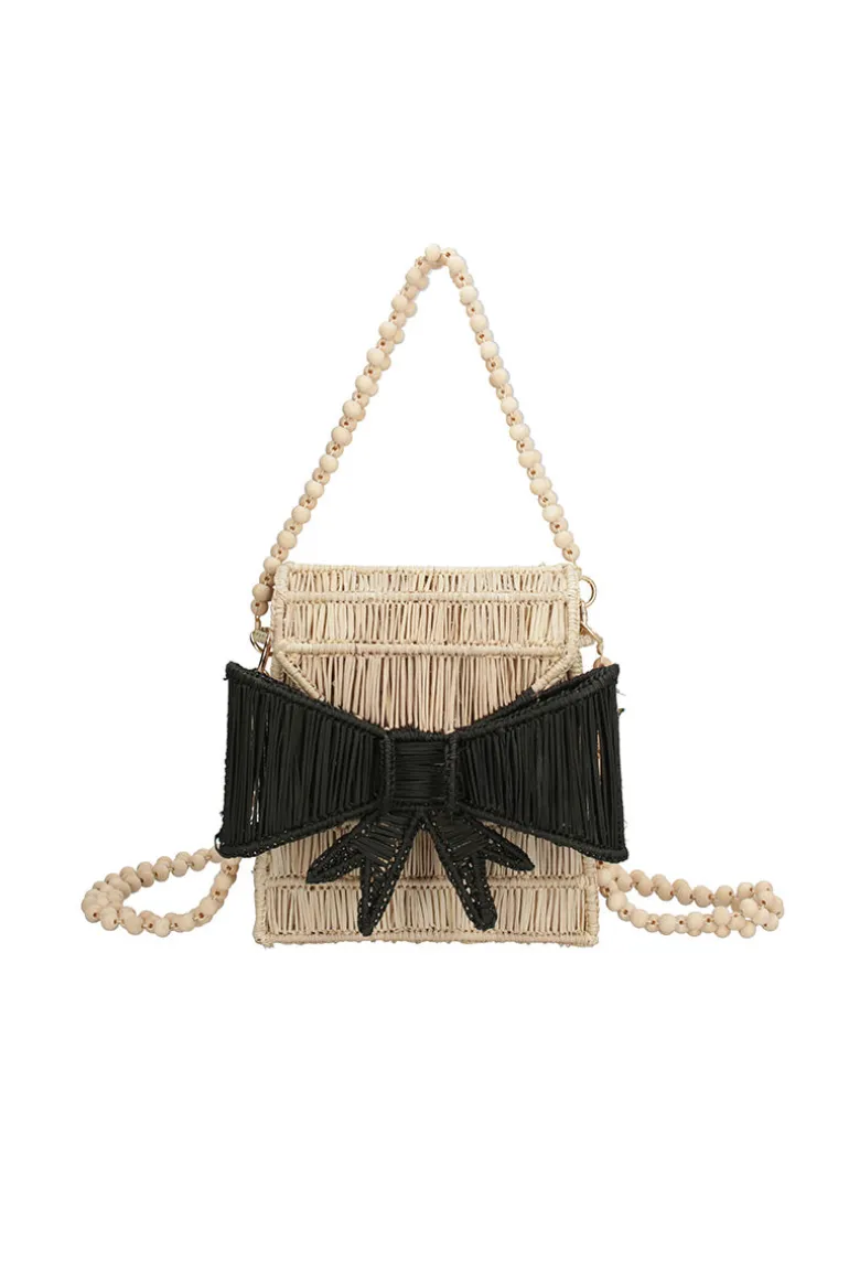 Shoulder Bags<CULT MIA BLACK BOW HANDBAG Natural and Black
